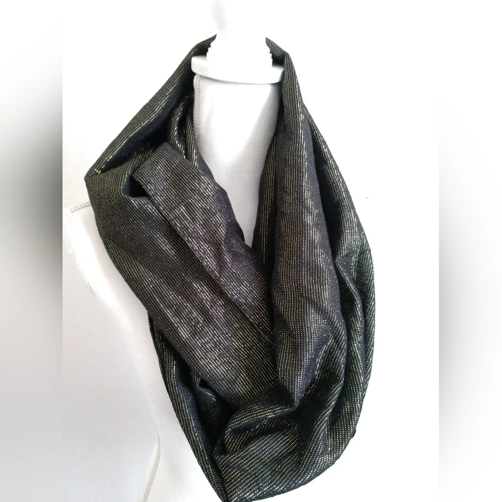 Fashion Infinity Scarf Black with Gold Lame Metallic Shimmer by Berytos